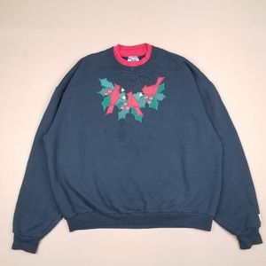 VTG 90's 00's Cute Birds Embroidered Black Crewnec